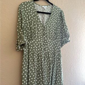 Time and Tru Olive Polka Dot Midi Dress
